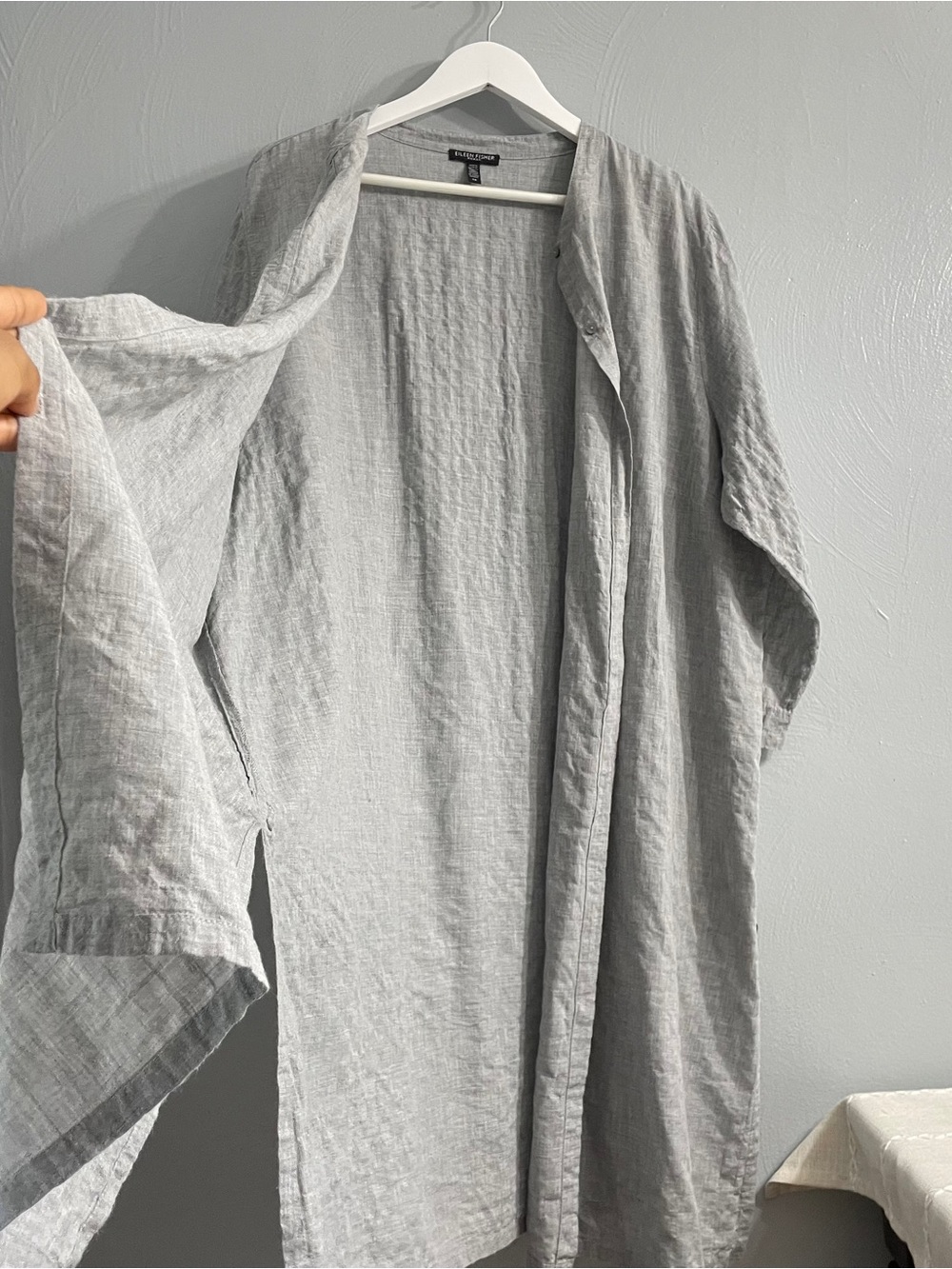 Eileen Fisher Light Gray organic cotton Button-Front  Midi Dress shirtdress 2X - Picture 7 of 13